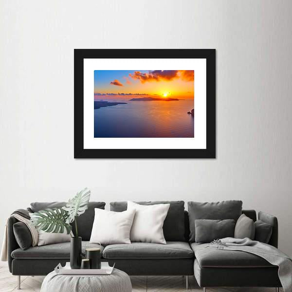 Scenic Sundown In Santorini Island Canvas Wall Art-3 Horizontal-Gallery Wrap-25" x 16"-Tiaracle