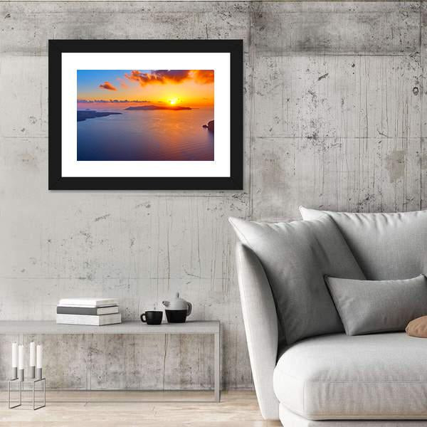 Scenic Sundown In Santorini Island Canvas Wall Art-3 Horizontal-Gallery Wrap-25" x 16"-Tiaracle