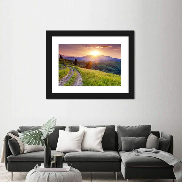 Scenic Sunset In The Mountains Landscape Canvas Wall Art-1 Piece-Framed Print-20" x 16"-Tiaracle