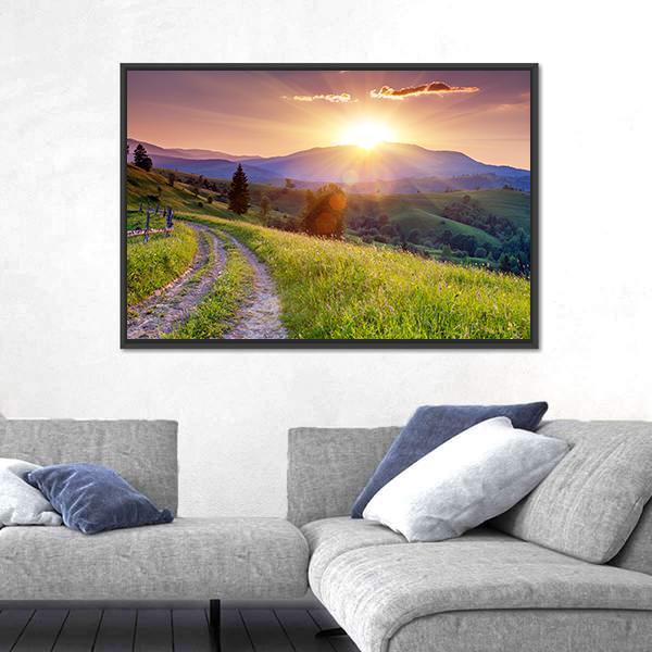 Scenic Sunset In The Mountains Landscape Canvas Wall Art-3 Horizontal-Gallery Wrap-25" x 16"-Tiaracle