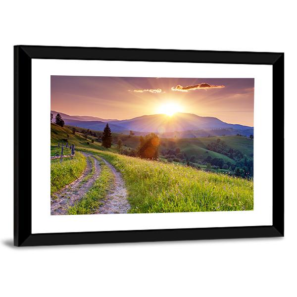 Scenic Sunset In The Mountains Landscape Canvas Wall Art-3 Horizontal-Gallery Wrap-25" x 16"-Tiaracle