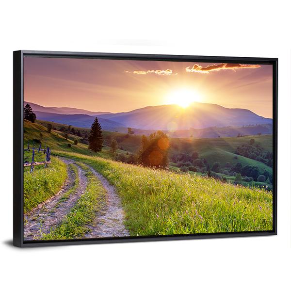 Scenic Sunset In The Mountains Landscape Canvas Wall Art-5 Horizontal-Gallery Wrap-22" x 12"-Tiaracle