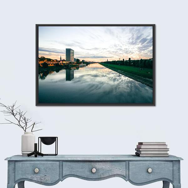 Scenic Sunset Over A River Canvas Wall Art-1 Piece-Floating Frame-24" x 16"-Tiaracle