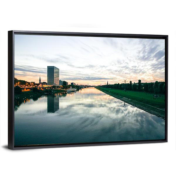 Scenic Sunset Over A River Canvas Wall Art-3 Horizontal-Gallery Wrap-25" x 16"-Tiaracle