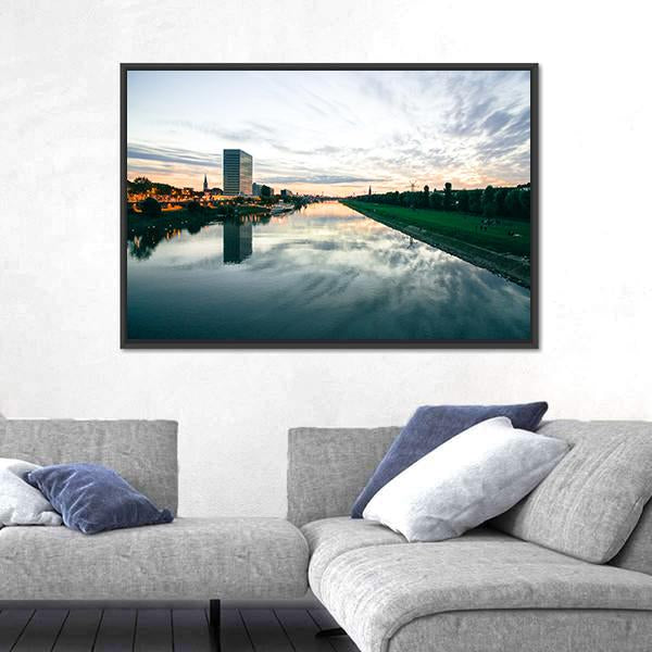 Scenic Sunset Over A River Canvas Wall Art-3 Horizontal-Gallery Wrap-25" x 16"-Tiaracle
