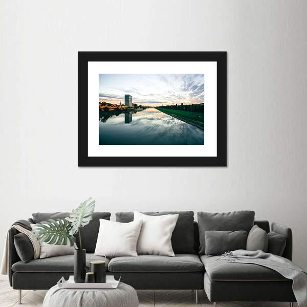 Scenic Sunset Over A River Canvas Wall Art-3 Horizontal-Gallery Wrap-25" x 16"-Tiaracle