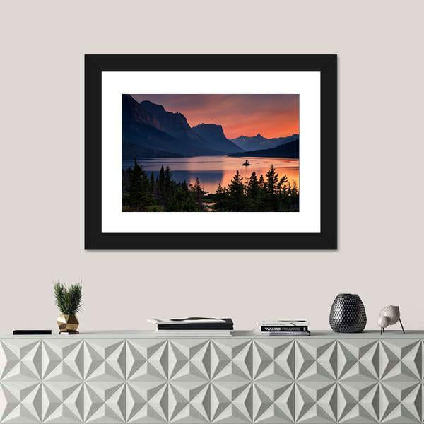 Scenic Sunset Over St. Mary Lake Canvas Wall Art-1 Piece-Framed Print-20" x 16"-Tiaracle