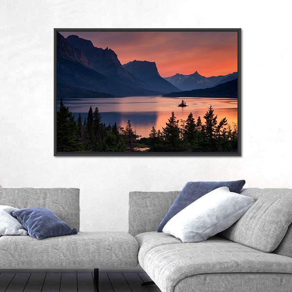 Scenic Sunset Over St. Mary Lake Canvas Wall Art-3 Horizontal-Gallery Wrap-25" x 16"-Tiaracle