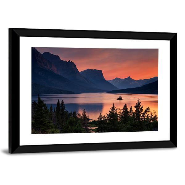 Scenic Sunset Over St. Mary Lake Canvas Wall Art-3 Horizontal-Gallery Wrap-25" x 16"-Tiaracle