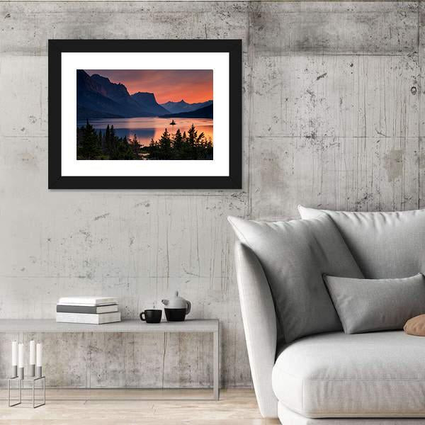 Scenic Sunset Over St. Mary Lake Canvas Wall Art-3 Horizontal-Gallery Wrap-25" x 16"-Tiaracle