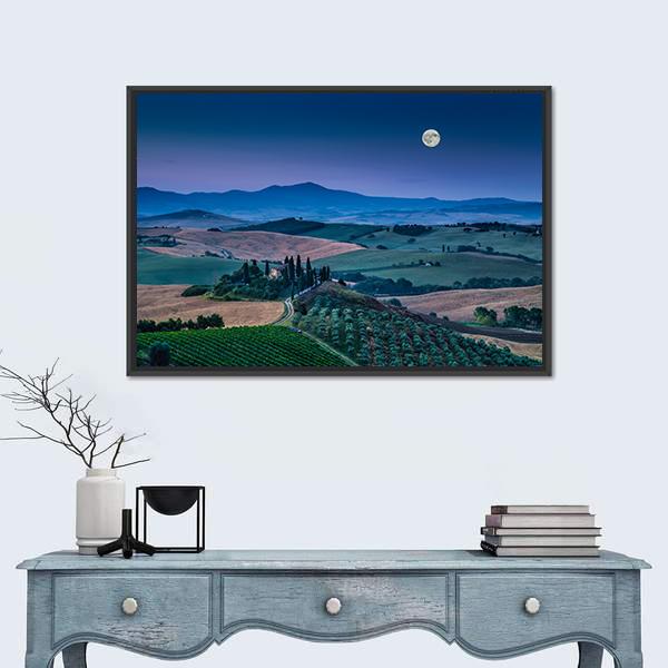 Scenic Tuscany Landscape With Rolling Hills Canvas Wall Art-1 Piece-Floating Frame-24" x 16"-Tiaracle
