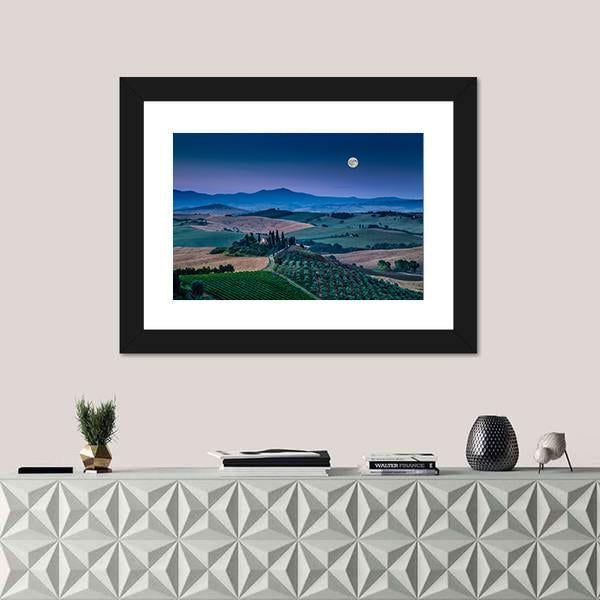 Scenic Tuscany Landscape With Rolling Hills Canvas Wall Art-1 Piece-Framed Print-20" x 16"-Tiaracle