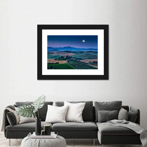 Scenic Tuscany Landscape With Rolling Hills Canvas Wall Art-1 Piece-Framed Print-30" x 20"-Tiaracle
