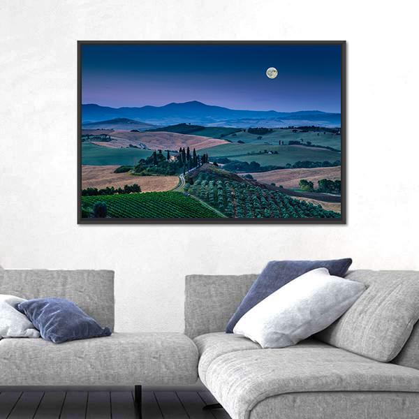 Scenic Tuscany Landscape With Rolling Hills Canvas Wall Art-3 Horizontal-Gallery Wrap-25" x 16"-Tiaracle
