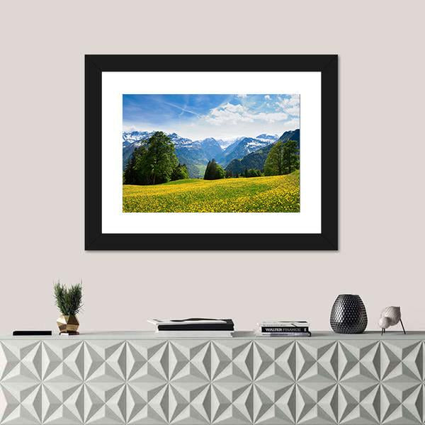 Scenic View From Braunwald In Spring Canvas Wall Art-1 Piece-Framed Print-20" x 16"-Tiaracle