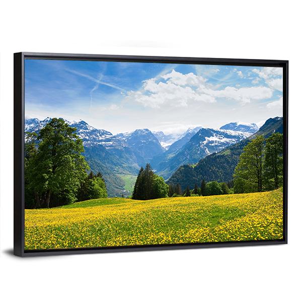 Scenic View From Braunwald In Spring Canvas Wall Art-3 Horizontal-Gallery Wrap-25" x 16"-Tiaracle