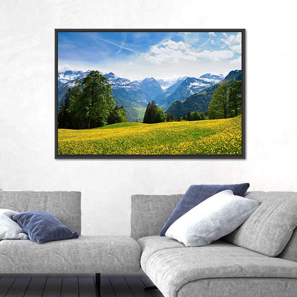 Scenic View From Braunwald In Spring Canvas Wall Art-3 Horizontal-Gallery Wrap-25" x 16"-Tiaracle