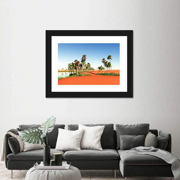 Scenic View Of African Oasis Canvas Wall Art-1 Piece-Framed Print-30" x 20"-Tiaracle