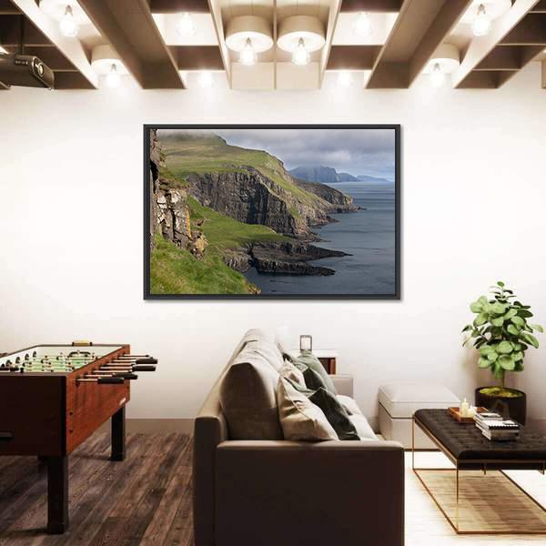 Scenic View Of Coast Of Mykines Canvas Wall Art-1 Piece-Floating Frame-24" x 16"-Tiaracle