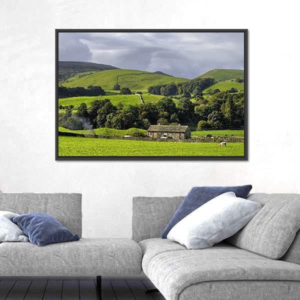 Scenic View Of Farm In Countryside Canvas Wall Art-3 Horizontal-Gallery Wrap-25" x 16"-Tiaracle