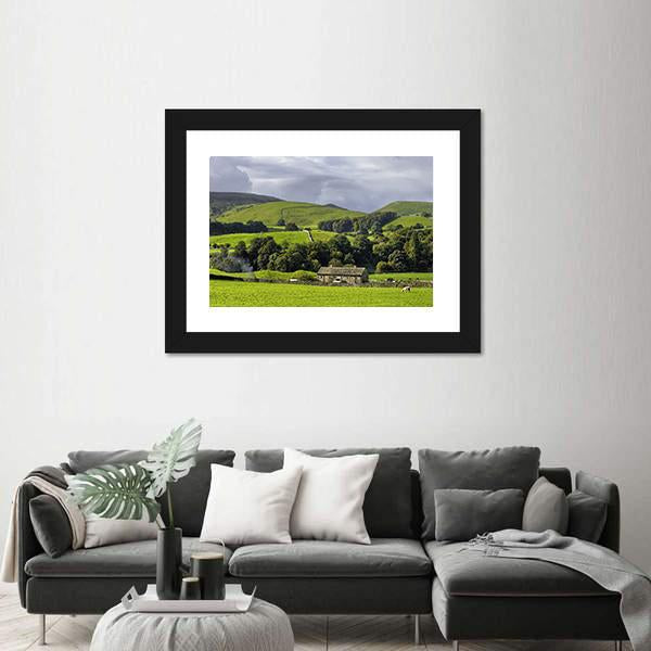 Scenic View Of Farm In Countryside Canvas Wall Art-3 Horizontal-Gallery Wrap-25" x 16"-Tiaracle
