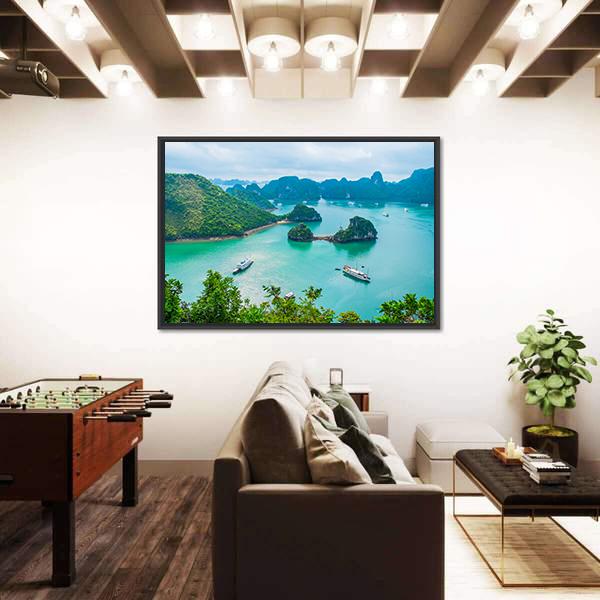 Scenic View Of Islands In Halong Bay Canvas Wall Art-1 Piece-Floating Frame-36" x 24"-Tiaracle