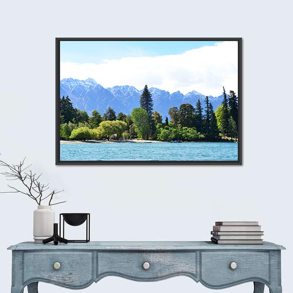 Scenic View Of Lake Wakatipu Canvas Wall Art-1 Piece-Floating Frame-24" x 16"-Tiaracle