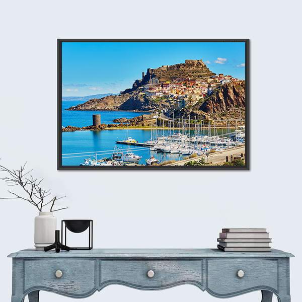 Scenic View To Castelsardo Village Canvas Wall Art-1 Piece-Floating Frame-24" x 16"-Tiaracle