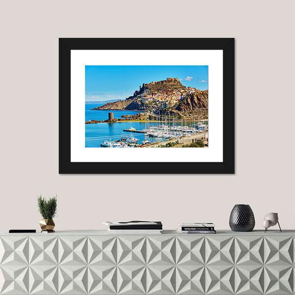 Scenic View To Castelsardo Village Canvas Wall Art-1 Piece-Framed Print-20" x 16"-Tiaracle