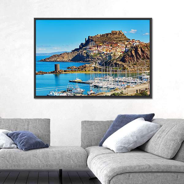 Scenic View To Castelsardo Village Canvas Wall Art-3 Horizontal-Gallery Wrap-25" x 16"-Tiaracle
