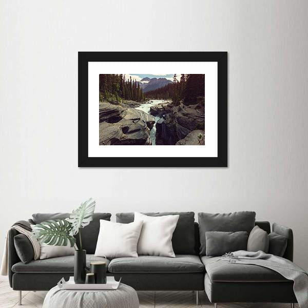 Scenic Views Of Athabasca River Canvas Wall Art-1 Piece-Framed Print-20" x 16"-Tiaracle
