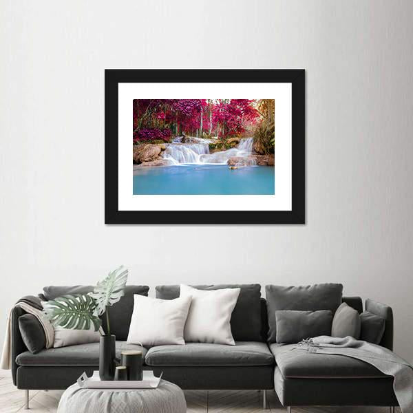 Scenic Waterfall In Rain Forest Canvas Wall Art-1 Piece-Framed Print-20" x 16"-Tiaracle