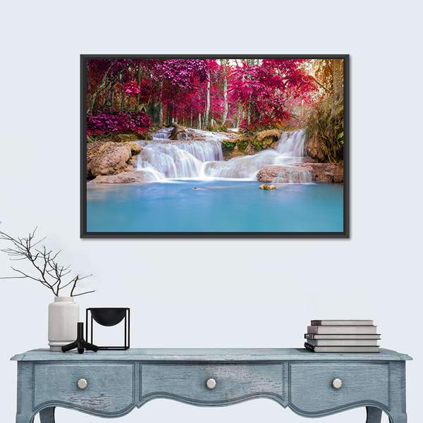 Scenic Waterfall In Rain Forest Canvas Wall Art-5 Horizontal-Gallery Wrap-22" x 12"-Tiaracle