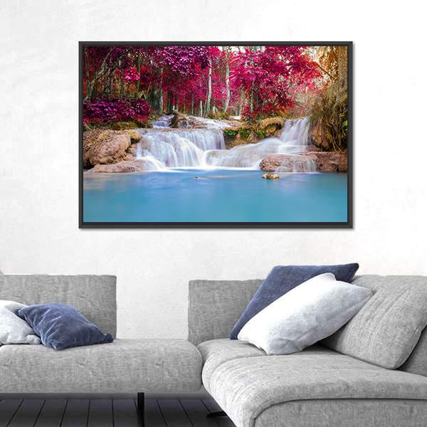Scenic Waterfall In Rain Forest Canvas Wall Art-5 Horizontal-Gallery Wrap-22" x 12"-Tiaracle