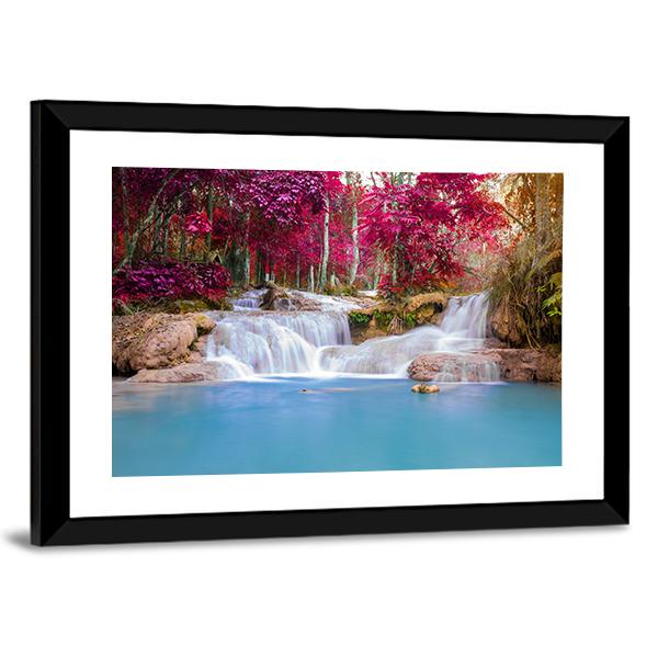 Scenic Waterfall In Rain Forest Canvas Wall Art-5 Horizontal-Gallery Wrap-22" x 12"-Tiaracle