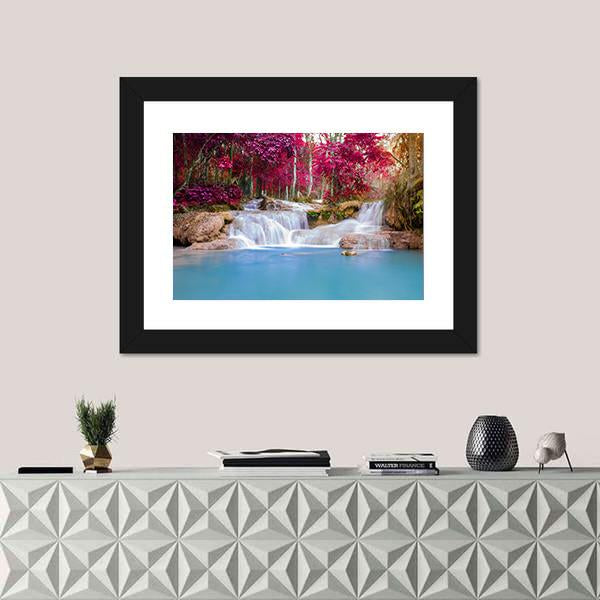Scenic Waterfall In Rain Forest Canvas Wall Art-5 Horizontal-Gallery Wrap-22" x 12"-Tiaracle