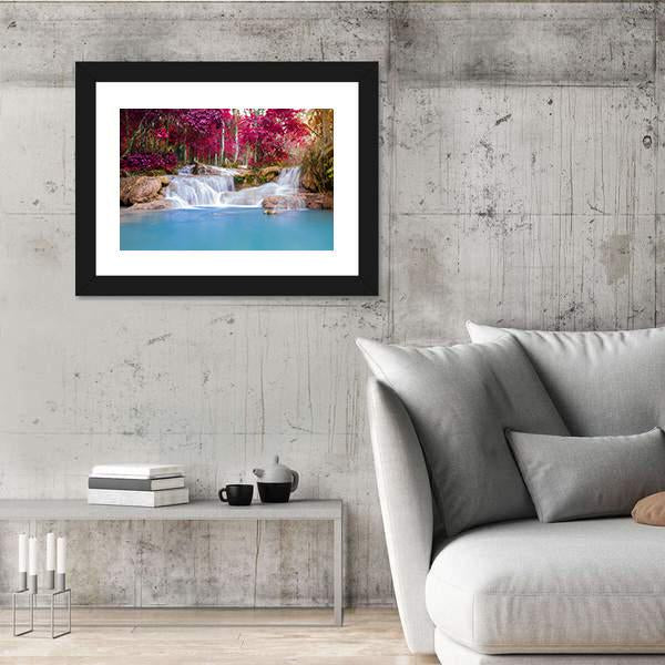 Scenic Waterfall In Rain Forest Canvas Wall Art-5 Horizontal-Gallery Wrap-22" x 12"-Tiaracle