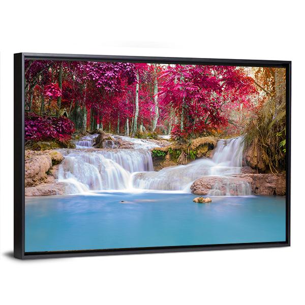 Scenic Waterfall In Rain Forest Canvas Wall Art-5 Horizontal-Gallery Wrap-22" x 12"-Tiaracle