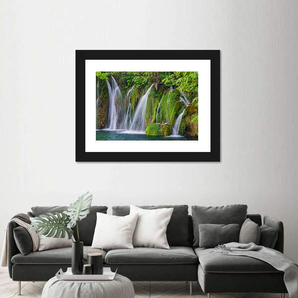 Scenic Waterfall In The Forest Canvas Wall Art-5 Horizontal-Gallery Wrap-22" x 12"-Tiaracle