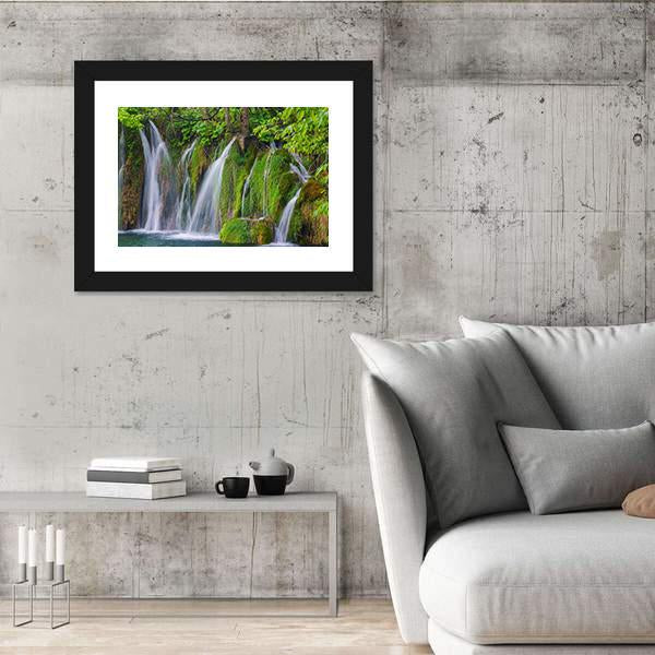 Scenic Waterfall In The Forest Canvas Wall Art-5 Horizontal-Gallery Wrap-22" x 12"-Tiaracle