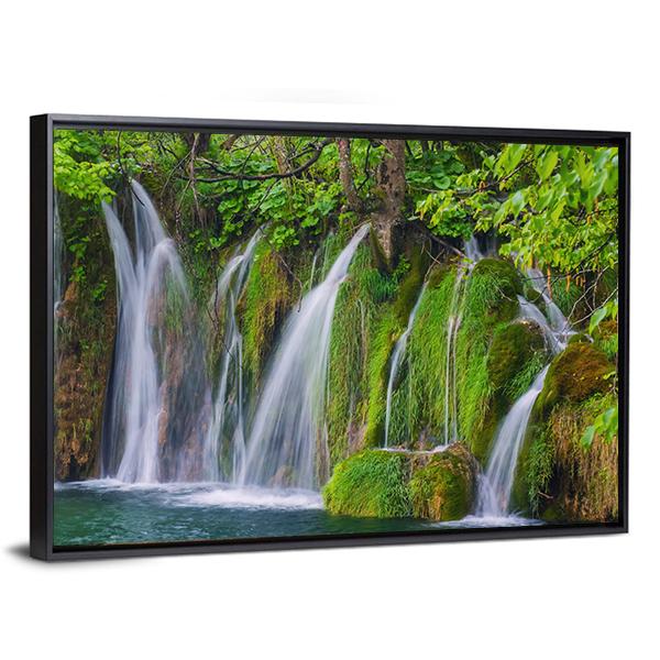 Scenic Waterfall In The Forest Canvas Wall Art-5 Horizontal-Gallery Wrap-22" x 12"-Tiaracle