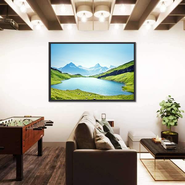 Schreckhorn And Wetterhorn From Bachalpsee Lake Canvas Wall Art-1 Piece-Floating Frame-36" x 24"-Tiaracle