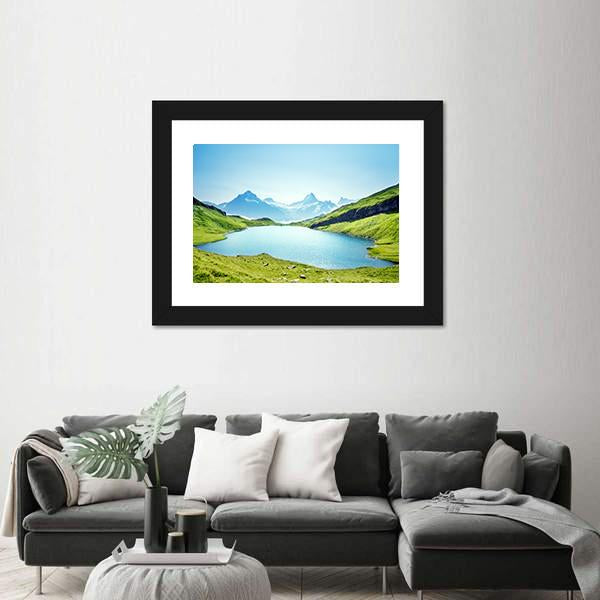 Schreckhorn And Wetterhorn From Bachalpsee Lake Canvas Wall Art-1 Piece-Framed Print-42" x 14"-Tiaracle