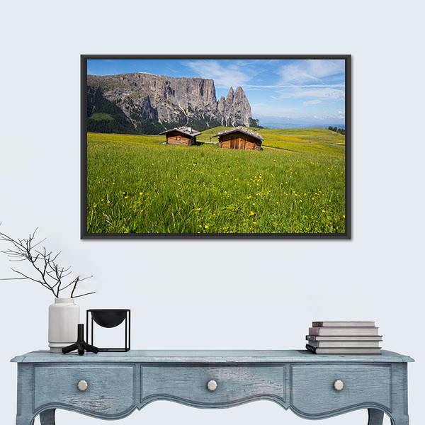 Sciliar Mountain Massif With Santner Peak Canvas Wall Art-1 Piece-Floating Frame-24" x 16"-Tiaracle