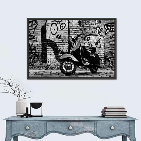 Scooter In front Of A Wall Canvas Wall Art-1 Piece-Floating Frame-24" x 16"-Tiaracle