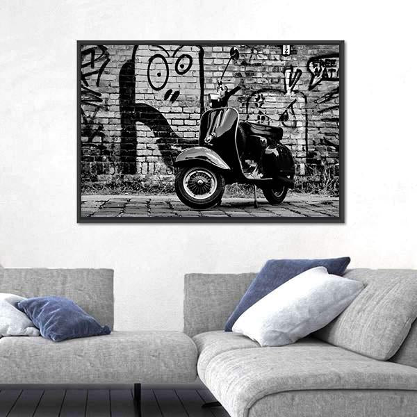 Scooter In front Of A Wall Canvas Wall Art-5 Horizontal-Gallery Wrap-22" x 12"-Tiaracle