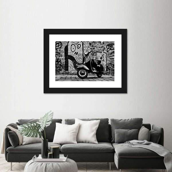 Scooter In front Of A Wall Canvas Wall Art-5 Horizontal-Gallery Wrap-22" x 12"-Tiaracle
