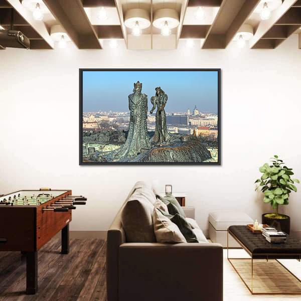 Sculpture Of Prince Buda And Princess Pest Canvas Wall Art-3 Horizontal-Gallery Wrap-25" x 16"-Tiaracle