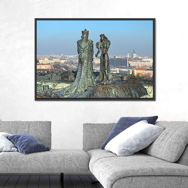 Sculpture Of Prince Buda And Princess Pest Canvas Wall Art-3 Horizontal-Gallery Wrap-25" x 16"-Tiaracle