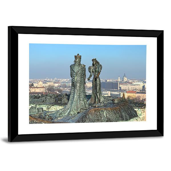 Sculpture Of Prince Buda And Princess Pest Canvas Wall Art-3 Horizontal-Gallery Wrap-25" x 16"-Tiaracle